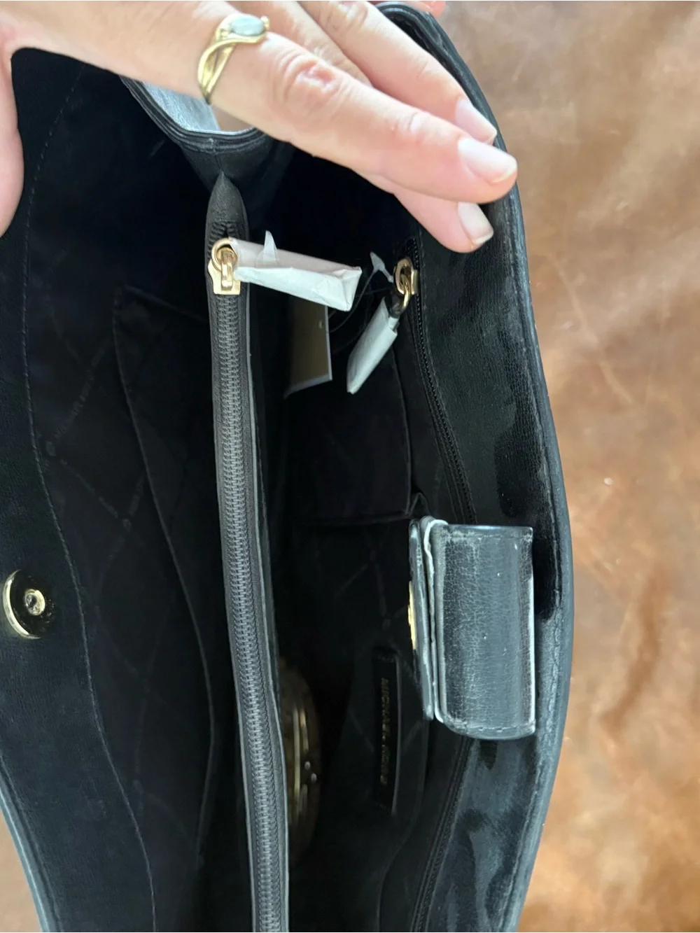 Michael Kors Black Leather Tote with Gold Chain Straps